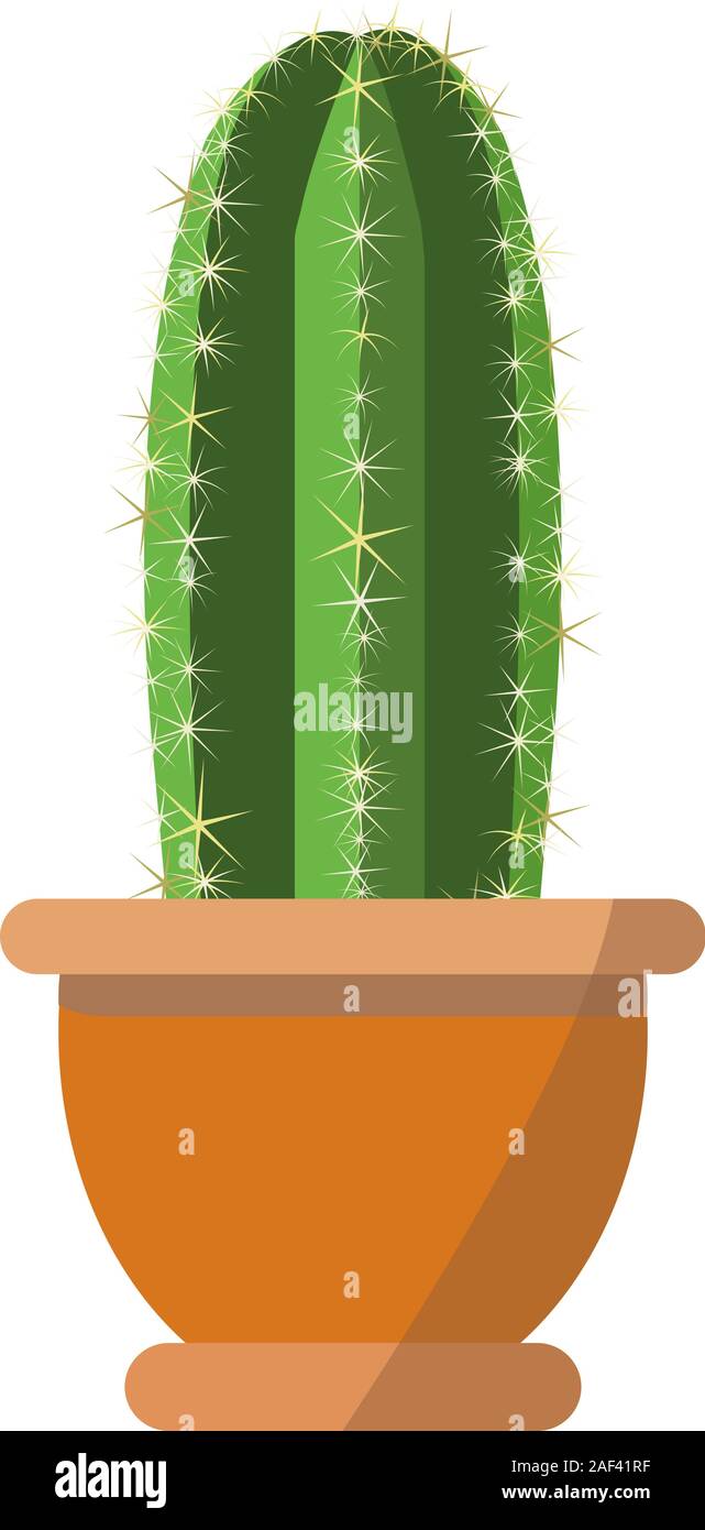 Un énorme vecteur vert cactus à nice bon pot de fleurs brun isolé sur fond blanc. Utilisé pour la caricature et le décor intérieur maison accessoires animati Illustration de Vecteur