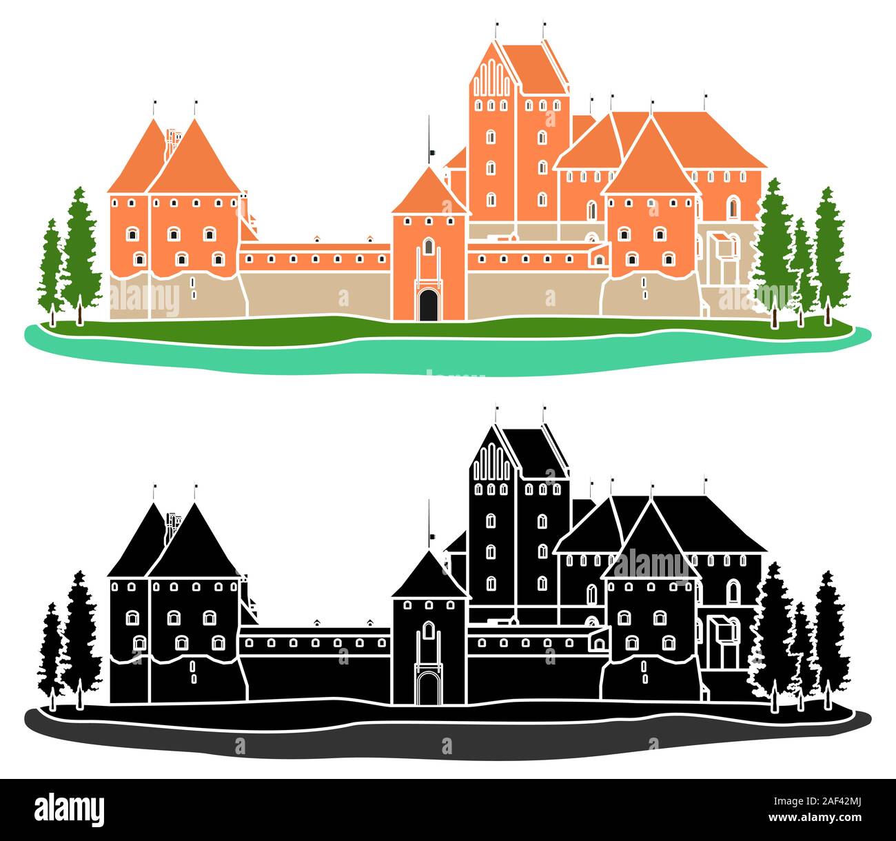 L'île de Trakai Castle sans contour. Illustration de Vecteur