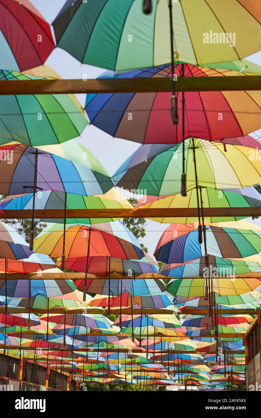 Une rue de Madurai couverts par les parapluies Banque D'Images