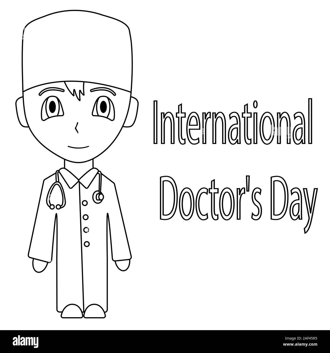 Cartoon médecin homme contour. Journée internationale de médecins isolés d'illustration vectorielle stock. Illustration de Vecteur