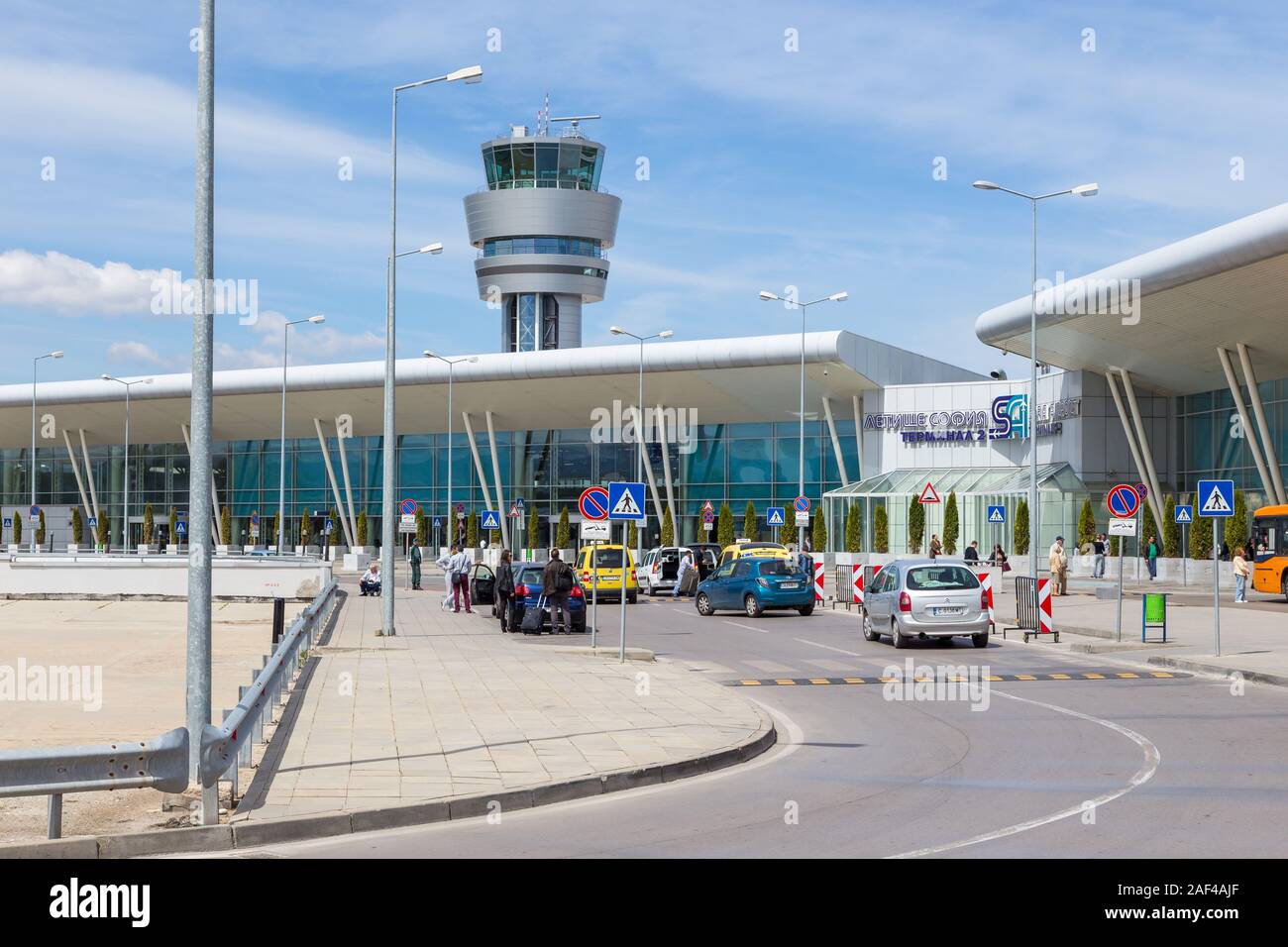 Vue sur le bâtiment de l'aéroport de Sofia, Bulgarie. Banque D'Images