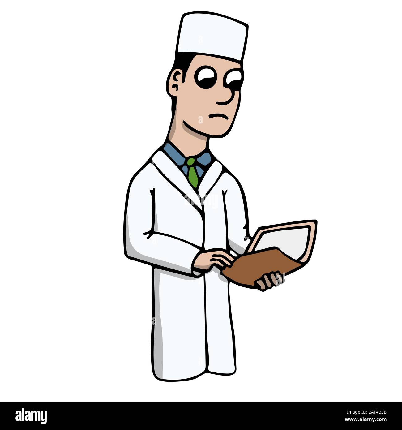 Cartoon blanc jeune médecin dans un manteau tenant un dossier avec une histoire de cas isolés d'illustration vectorielle stock. Illustration de Vecteur