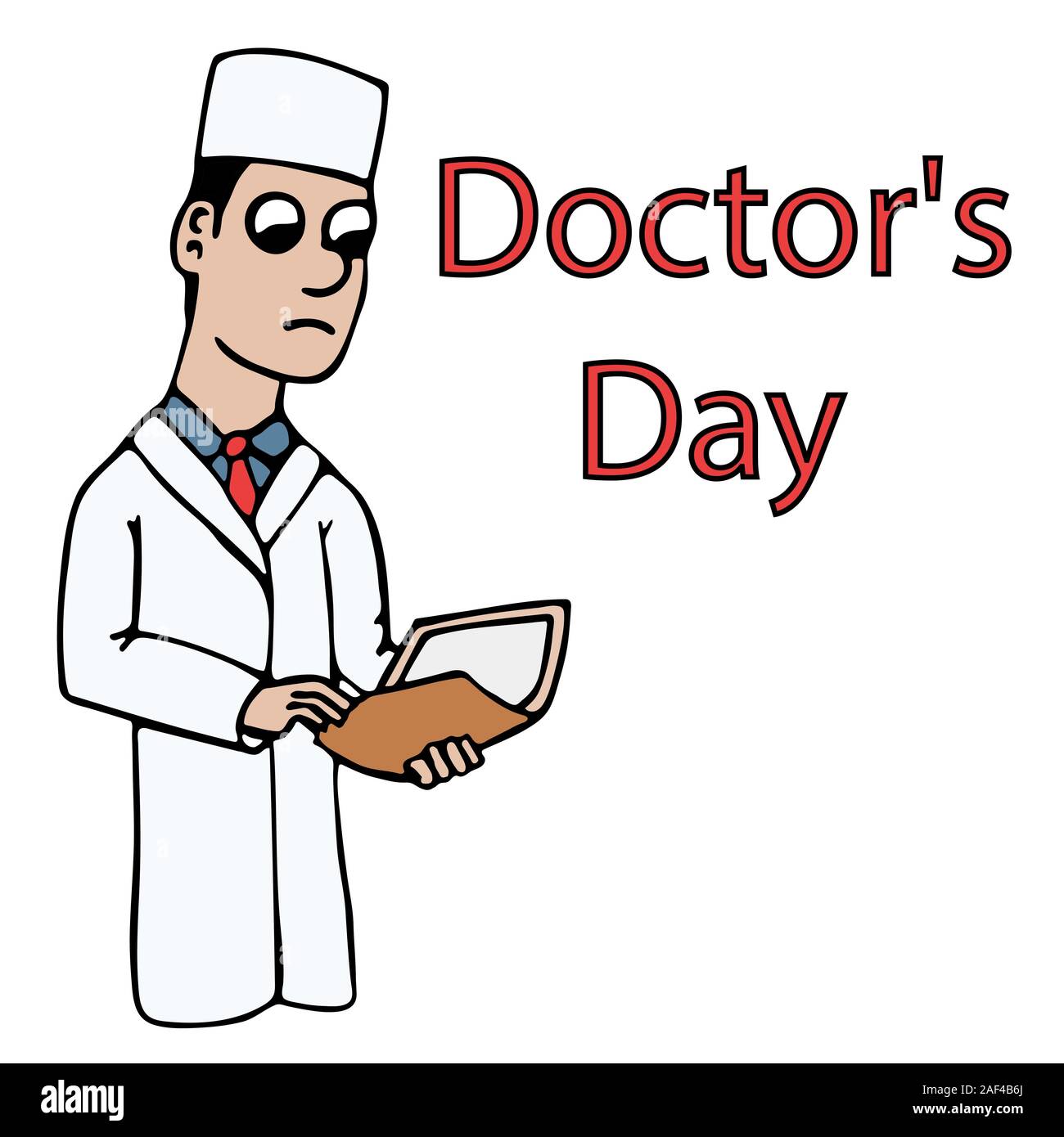 Cartoon blanc jeune médecin dans un manteau tenant un dossier avec une histoire de cas pour les médecins. jour d'illustration vectorielle stock Illustration de Vecteur