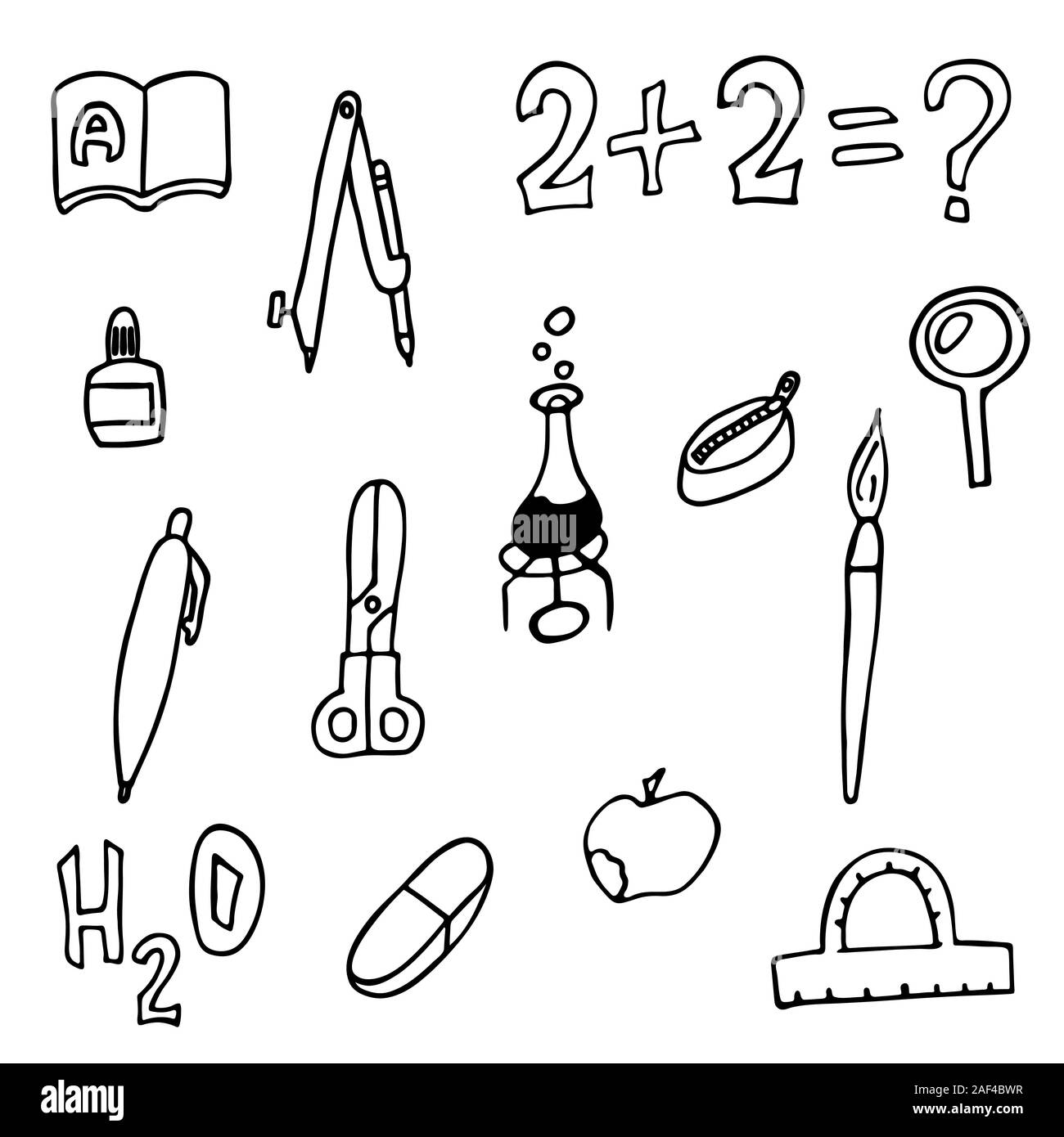 Ensemble de choses de l'école. doodle isolés stock contour vector illustration Illustration de Vecteur