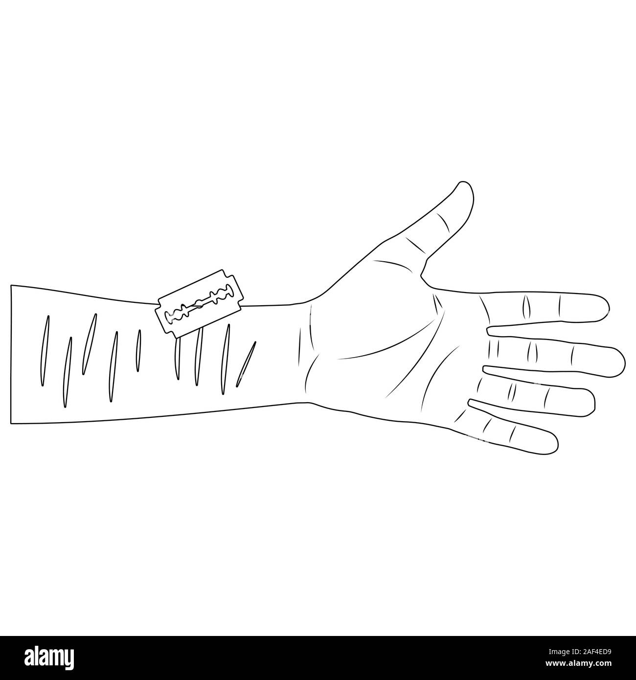 Couper un poignet avec une lame. Tentative de suicide. Fond blanc contour stock vector illustration Illustration de Vecteur