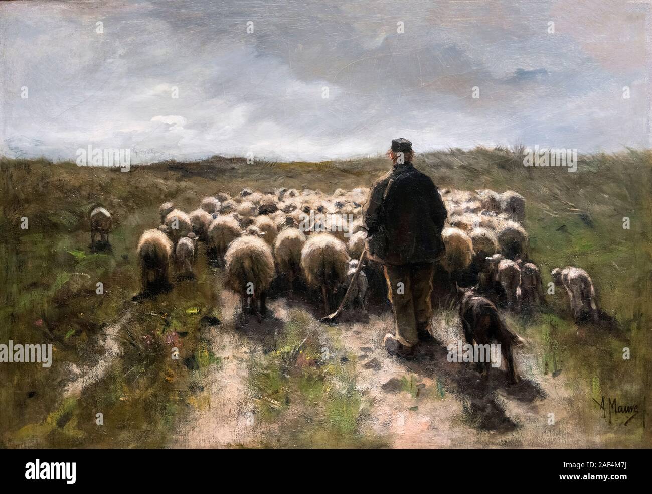 Berger et moutons par Anton Mauve (1838-1888), huile sur toile, c.1880 Banque D'Images