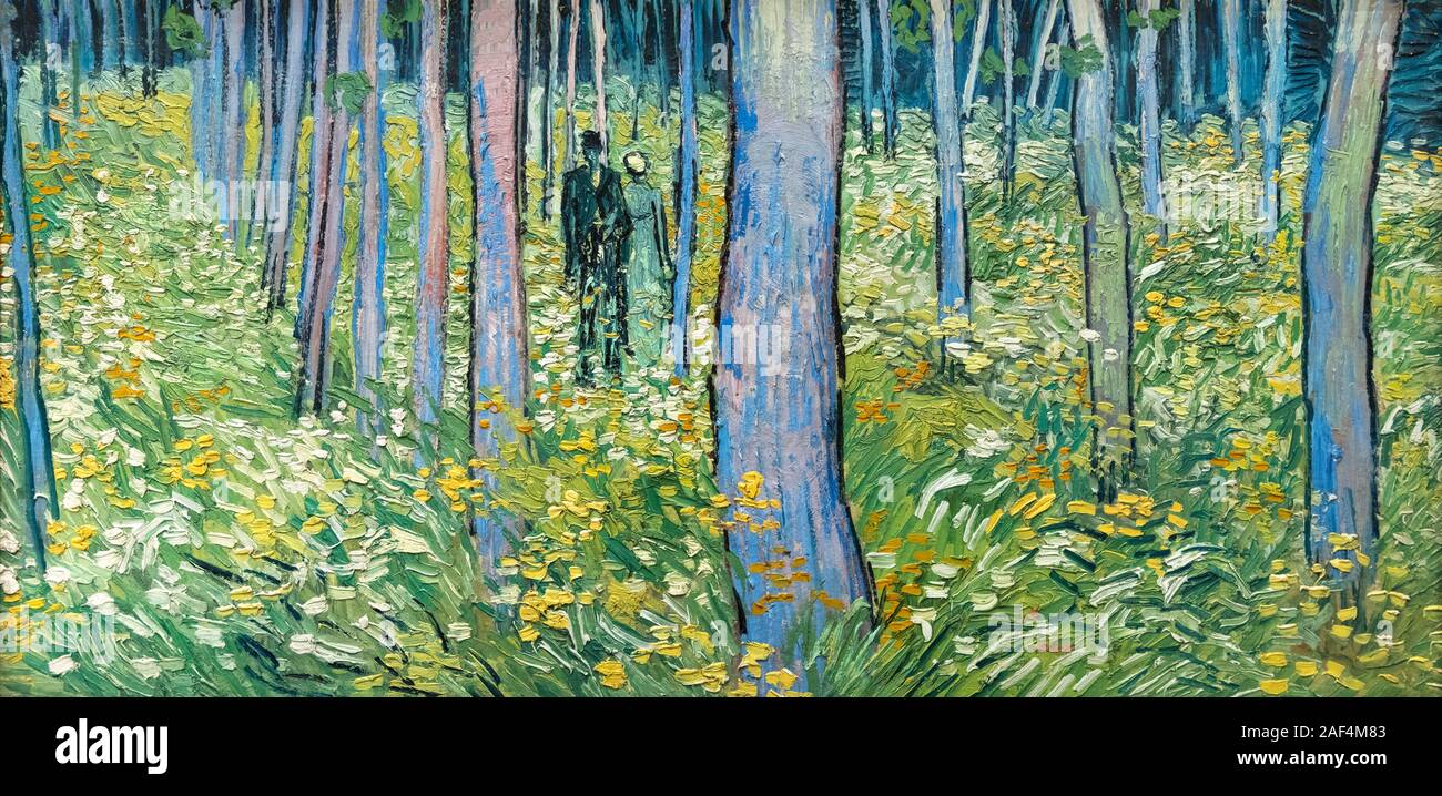Sous Bois avec deux figures par Vincent van Gogh (1853-1890), huile sur toile, 1890 Banque D'Images