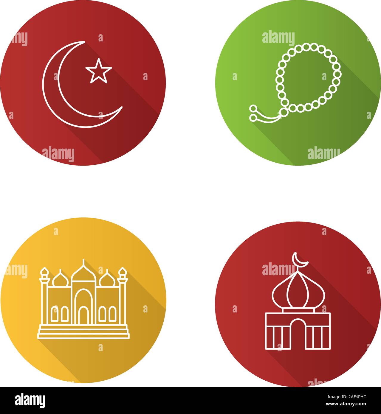 La culture islamique modèle plat, ombre portée de l'icône de glyphe. Croissant de lune et étoile, mosquées, misbaha. Silhouette Vector illustration Illustration de Vecteur