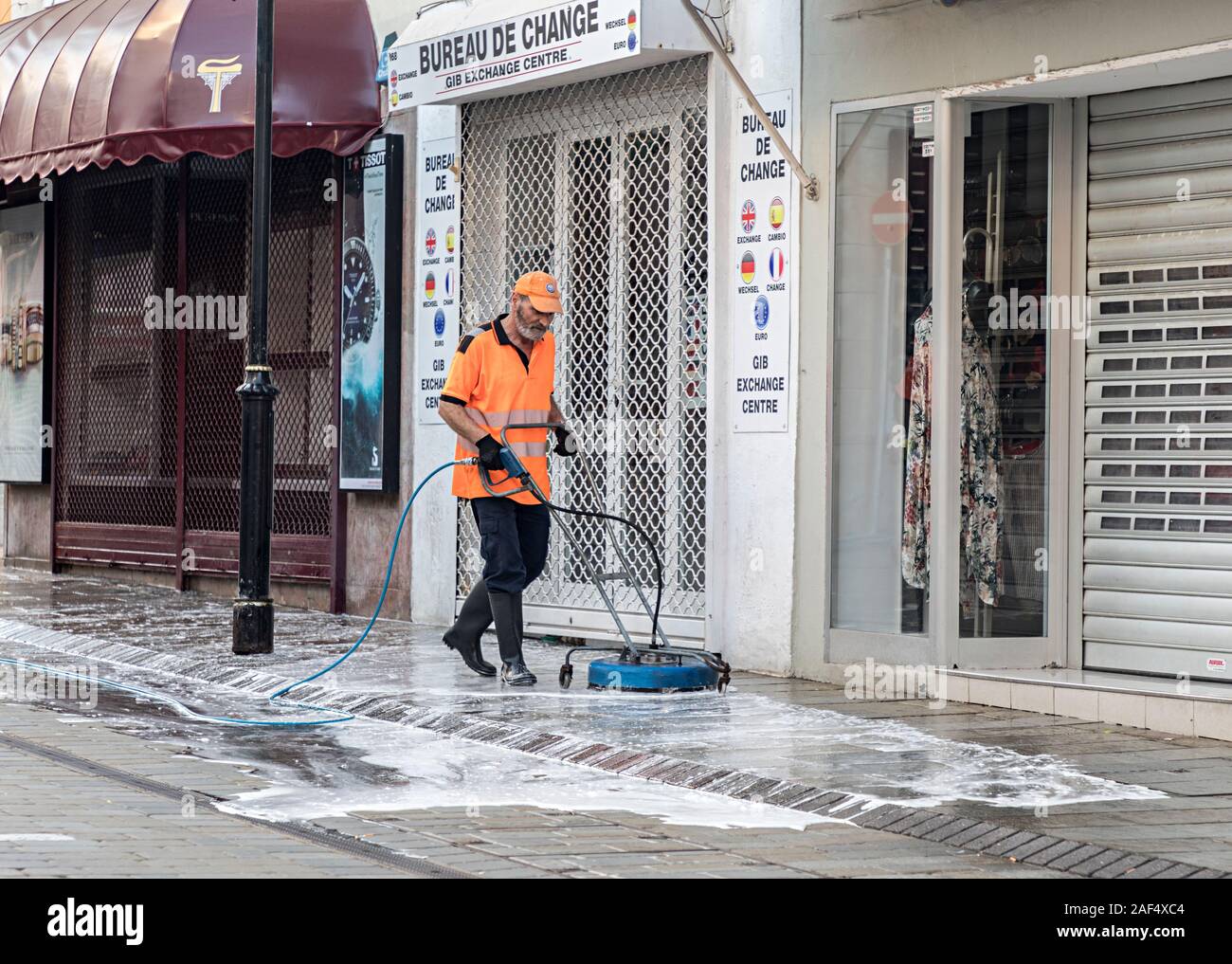 Le nettoyage des rues, Gibraltar Banque D'Images