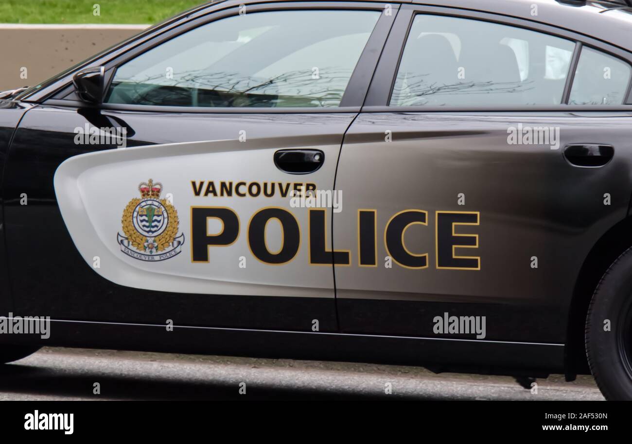 Vancouver, Canada - 1 décembre 2019 : voiture de police 'Vancouver Police' sur la rue West Georgia Banque D'Images