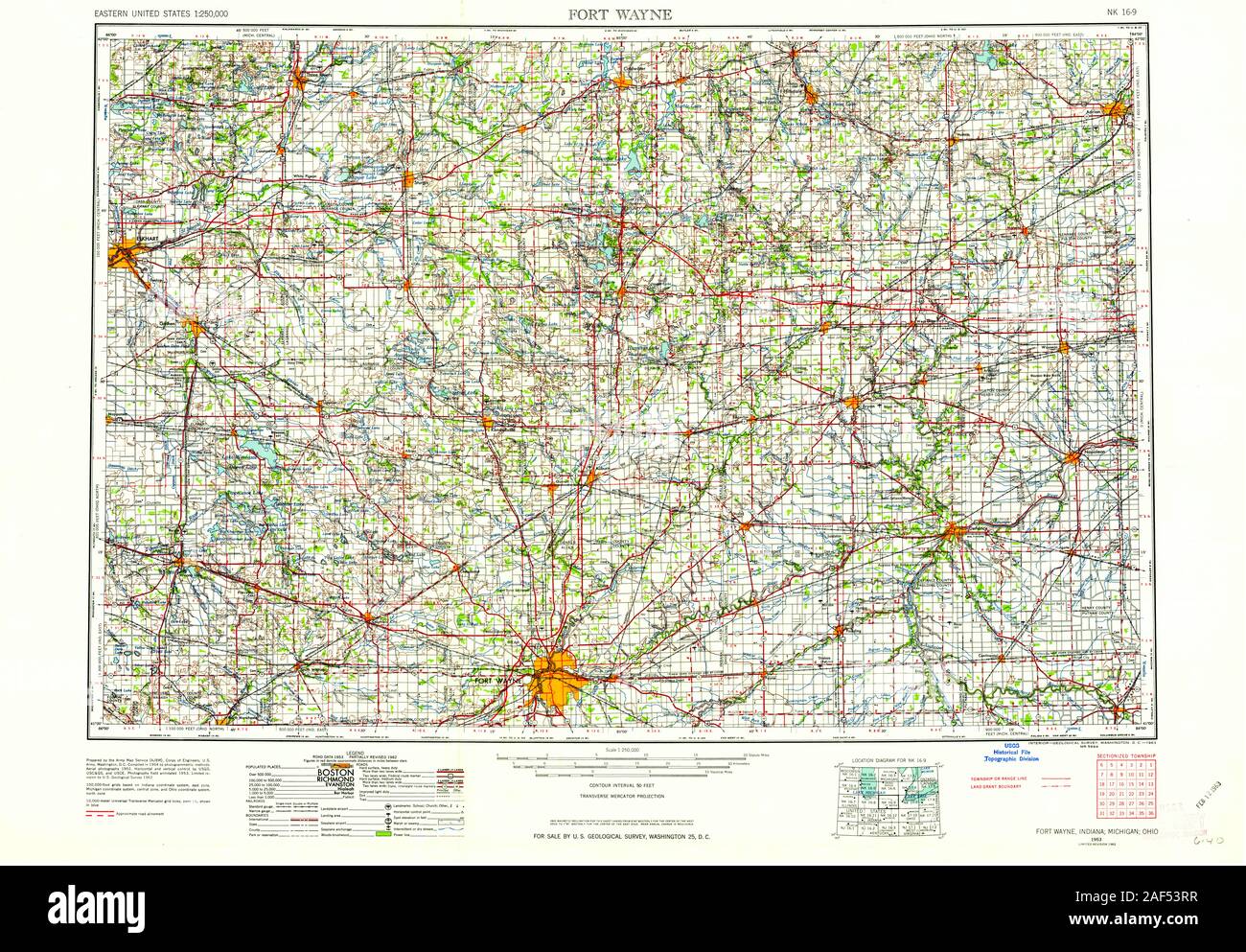 Carte TOPO USGS Ohio à Fort Wayne 1564951953 Restauration 250000 Banque D'Images