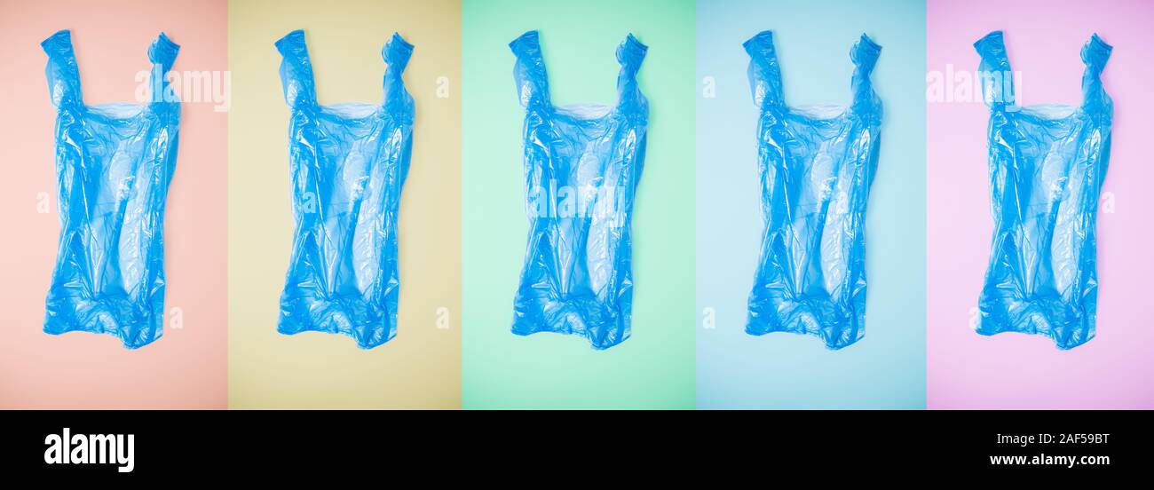 Sacs en plastique de polyéthylène utilisé en arrière-plan lumineux. Les déchets en plastique, la production excessive de sacs en plastique à usage unique concept Banque D'Images