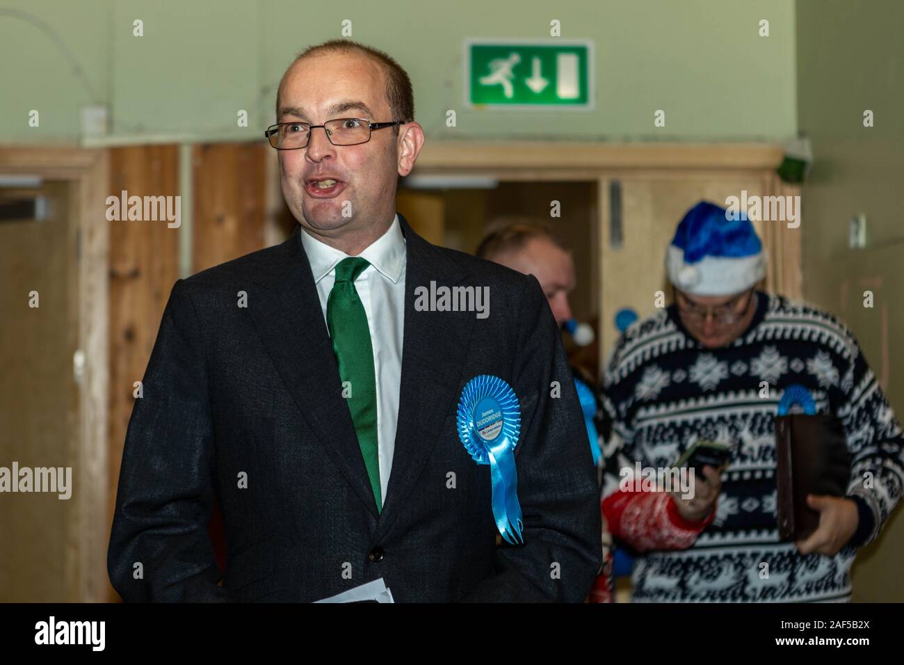 Southend on Sea, Royaume-Uni. 13 Décembre, 2019. James Duddridge, Conservateur. Les futurs candidats au parlement avec des partisans à Garon Park Sports Complex. Penelope Barritt/Alamy Live News Banque D'Images