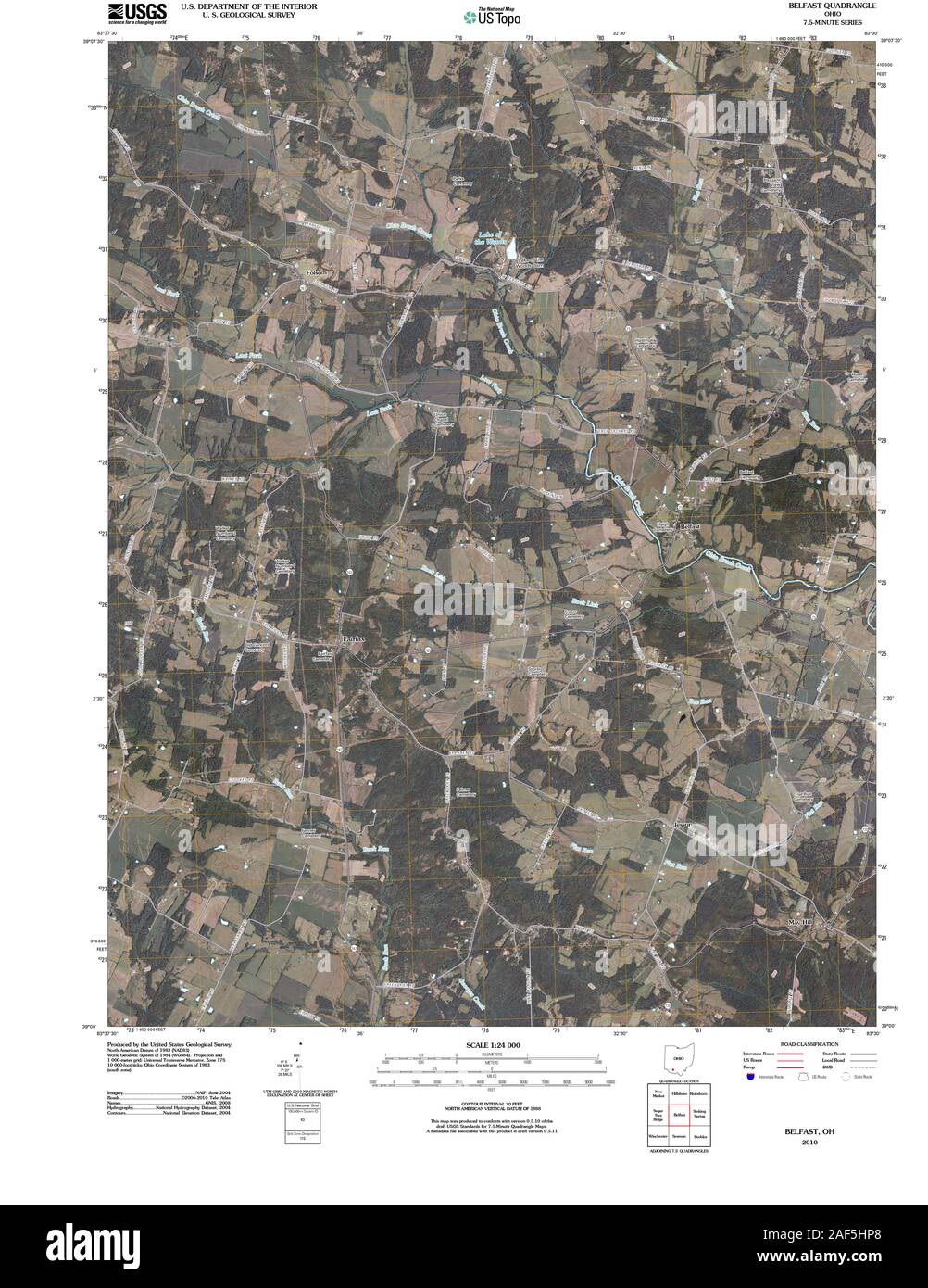 Carte TOPO USGS Ohio OH Belfast 20100722 Restauration TM Banque D'Images