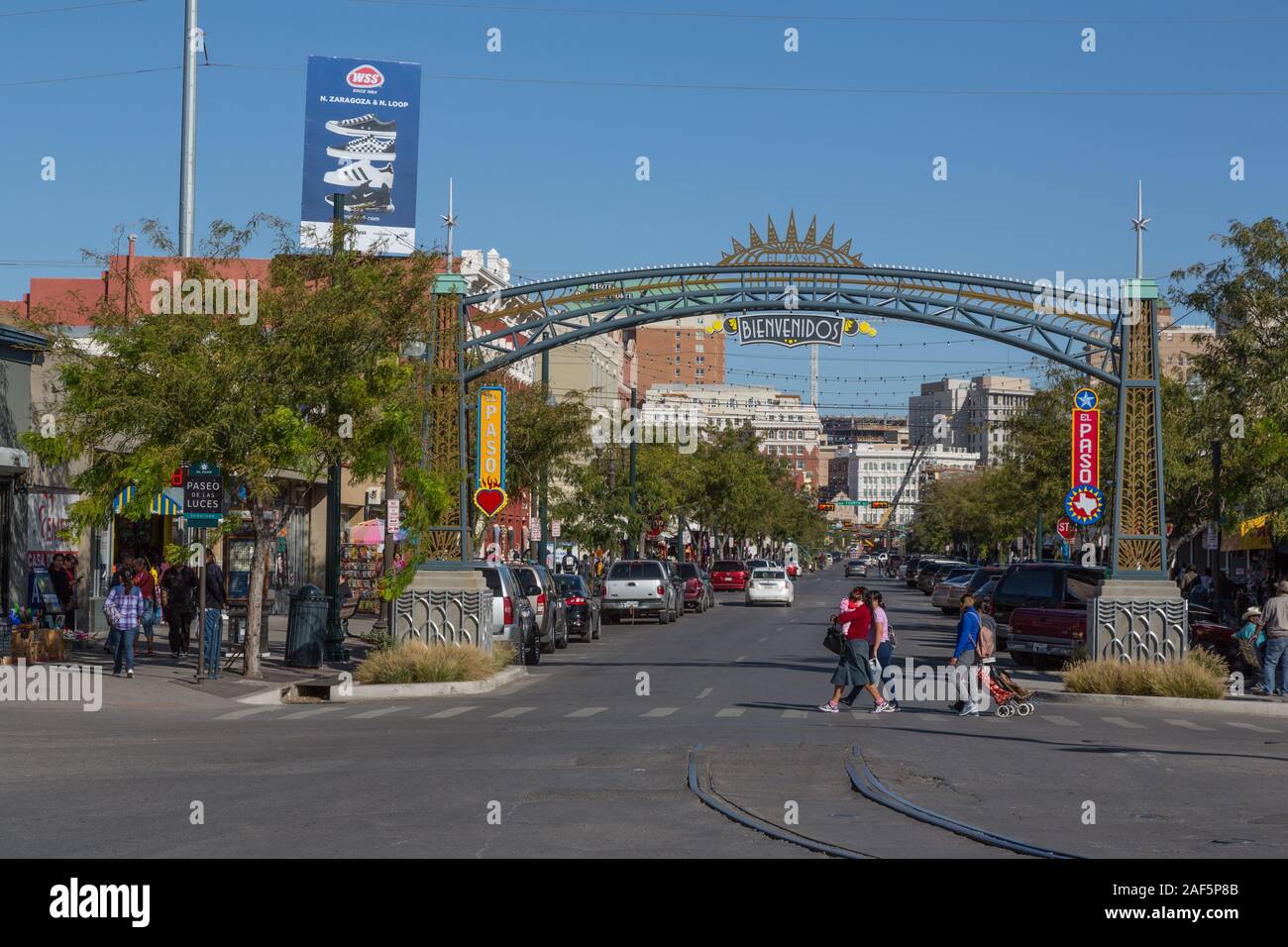 El Paso, Texas. El Paso Street, bienvenue aux membres. Banque D'Images