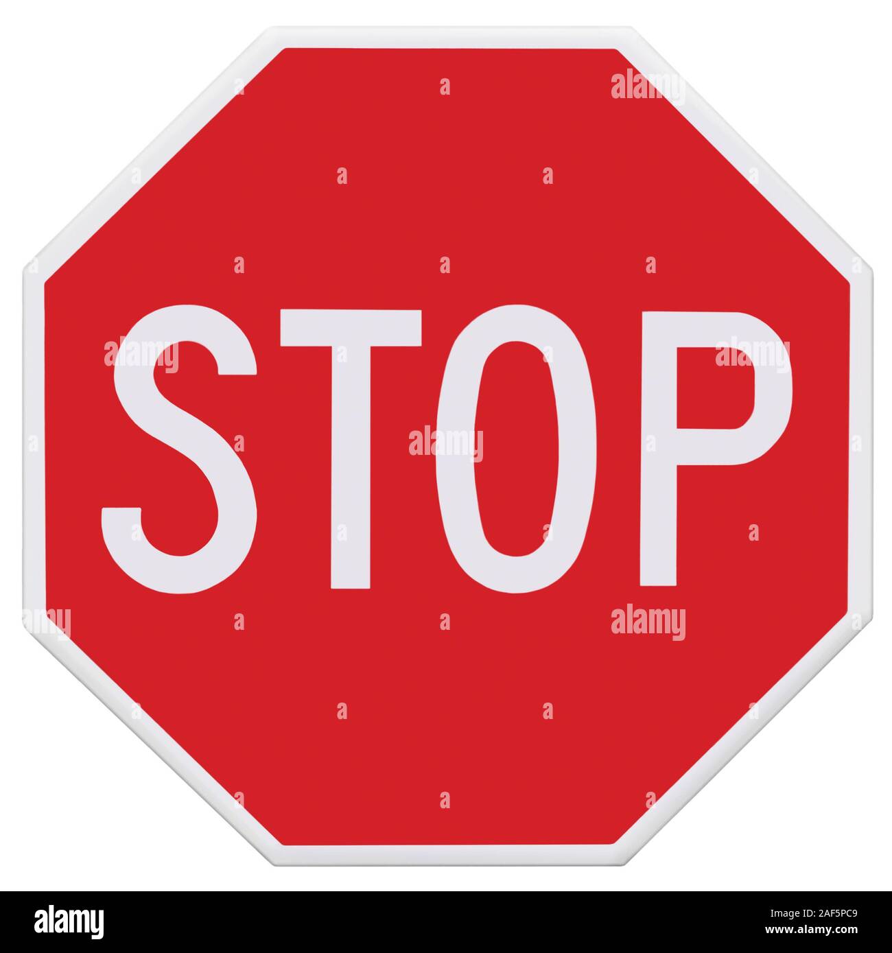Panneau d'arrêt rouge, isolée de la réglementation du trafic de signalisation octogone, White Sticker octogonale, en Gros Gros Plan détaillé Banque D'Images