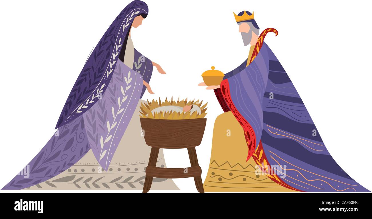 Melchior enfant Jésus et Vierge marie design vectoriel Illustration de Vecteur
