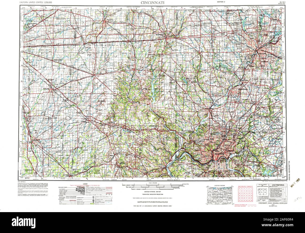 Carte TOPO USGS Ohio Cincinnati OH 2244431953 Restauration 250000 Banque D'Images