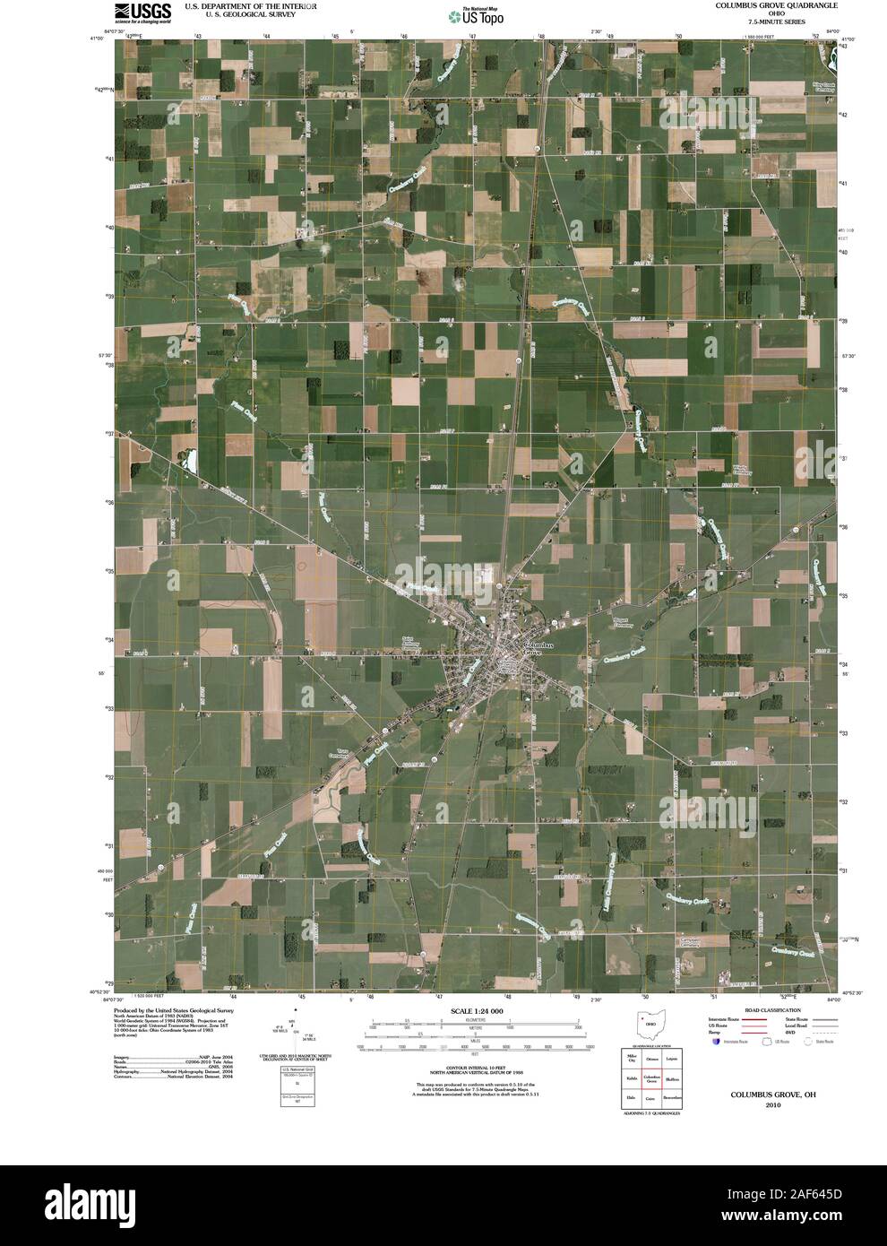 Carte TOPO USGS Ohio OH Columbus Grove 20100806 Restauration TM Banque D'Images