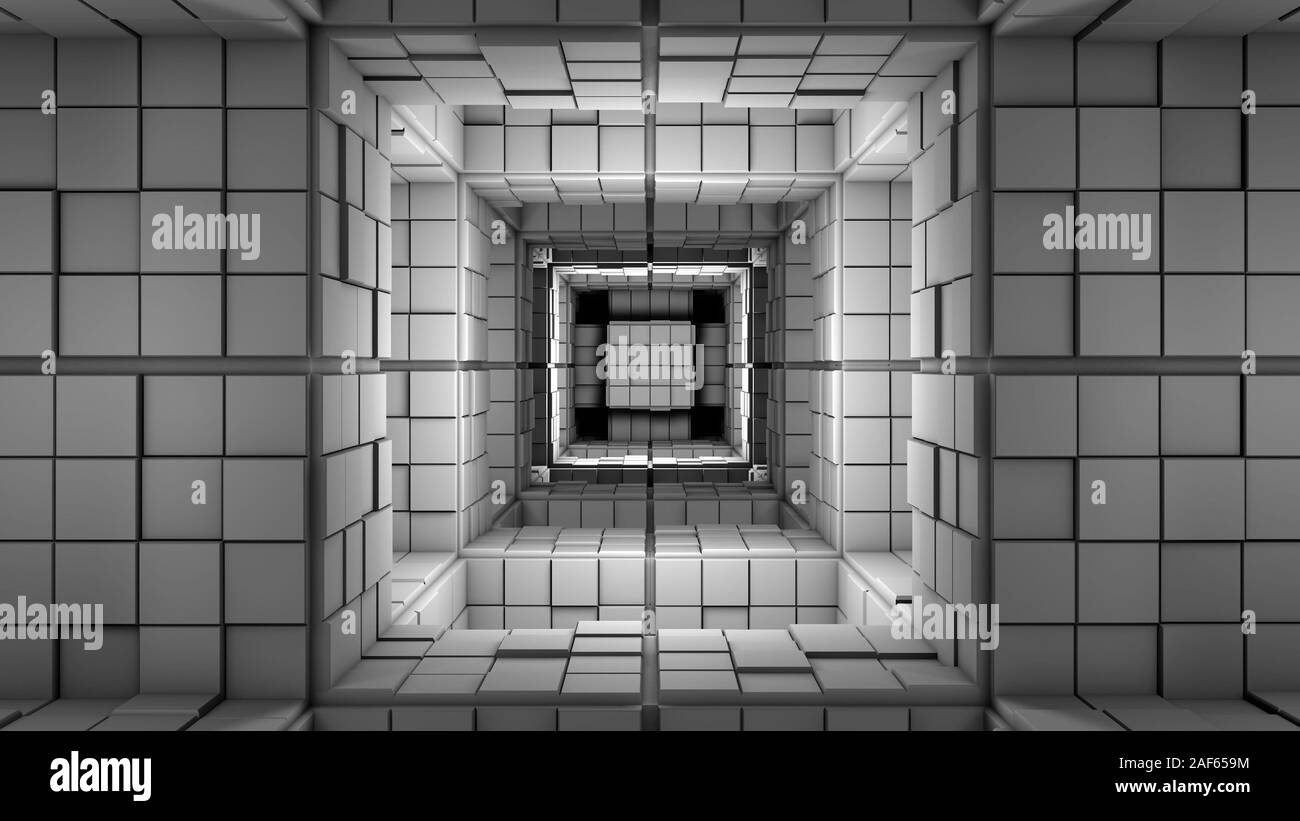 Cube minimaliste de la science-fiction moderne Maze Fantasy 3D Illustration Banque D'Images