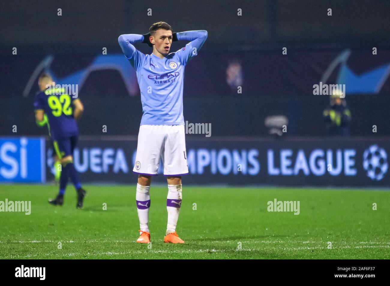 Zagreb, Croatie - 11 décembre 2019 : Dinamo Zagreb vs Manchester City, Ligue des Champions, Groupe C, Football, Maksimir Stadion, Croatie. Philip Wa Banque D'Images