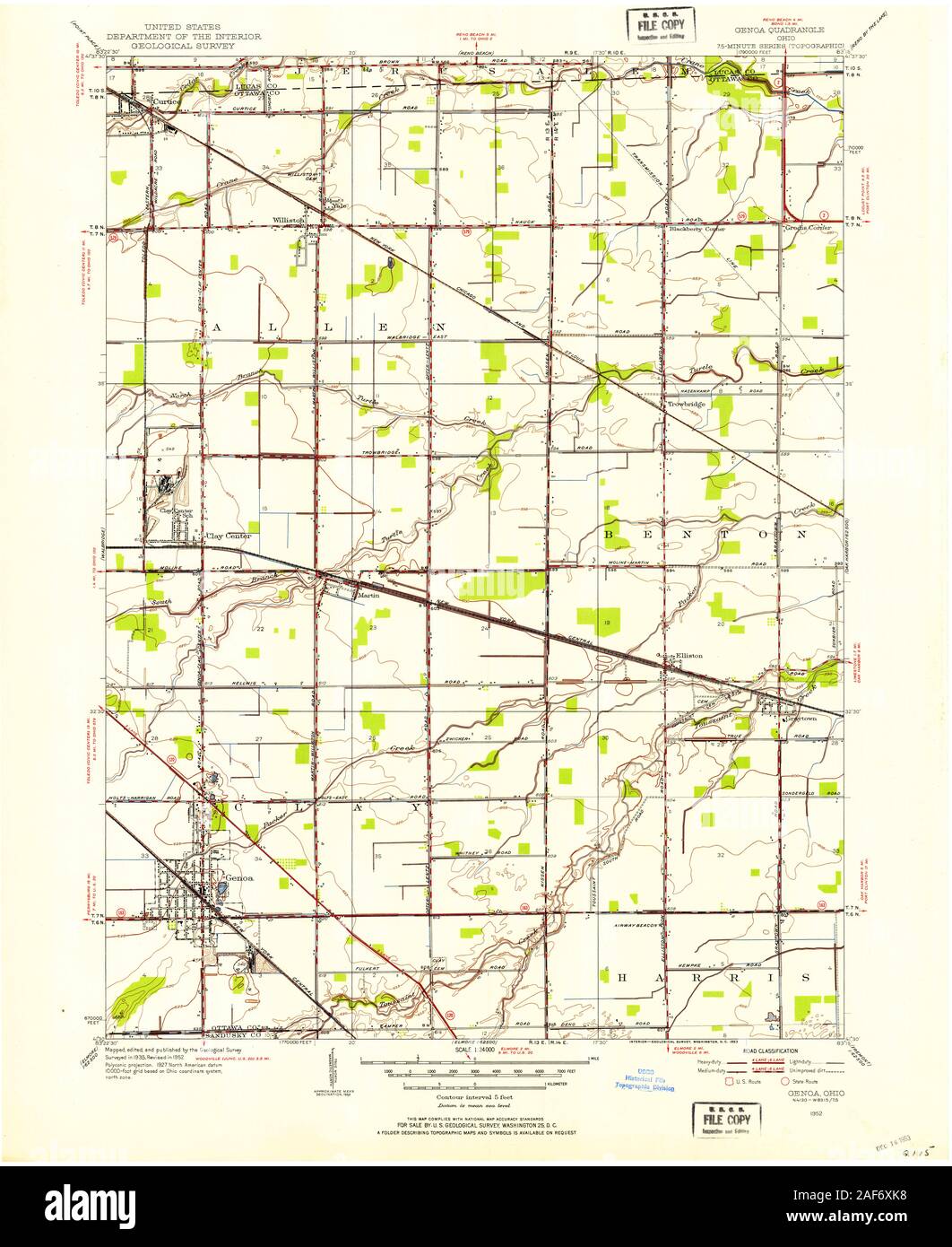 Carte TOPO USGS Ohio OH Gênes 2251851952 Restauration 24000 Banque D'Images