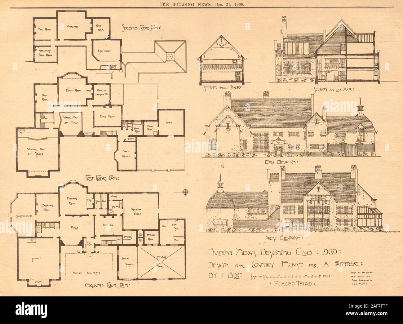 Conception pour maison de campagne pour un peintre par Blom. 1900 Plan  ancienne imprimer Photo Stock - Alamy