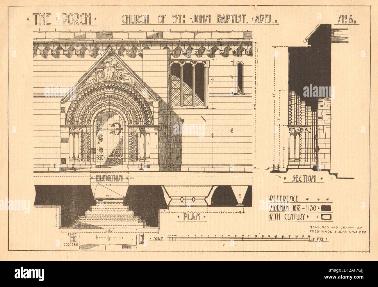 Porche, église de St Jean Baptiste, Adel, Leeds. Fred Wade & John Walker 1903 Banque D'Images