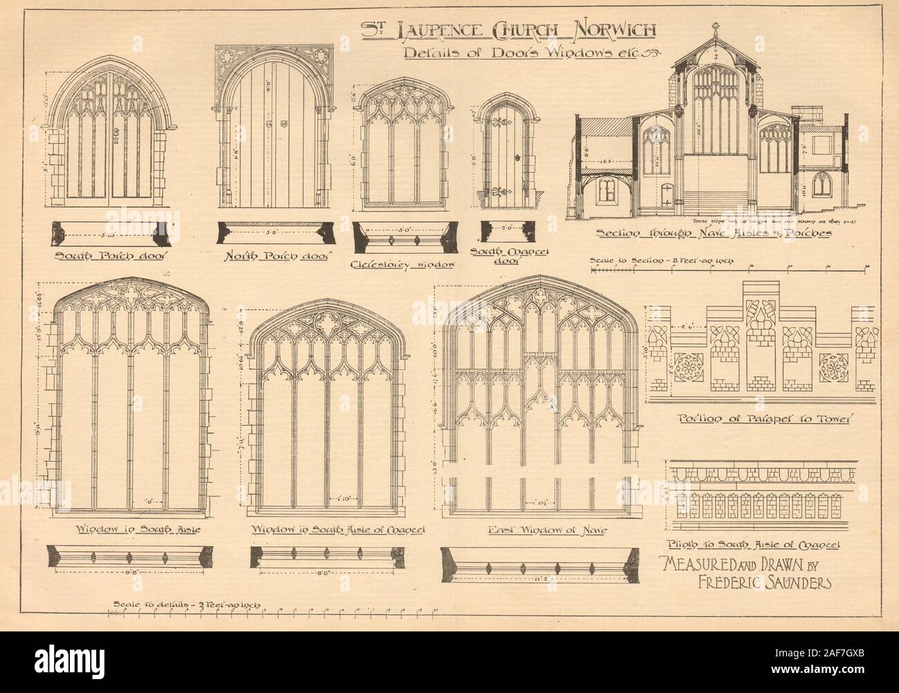 L'église St Laurence, Norwich par Frederic Saunders. Nef porte porche 1904 allée Banque D'Images