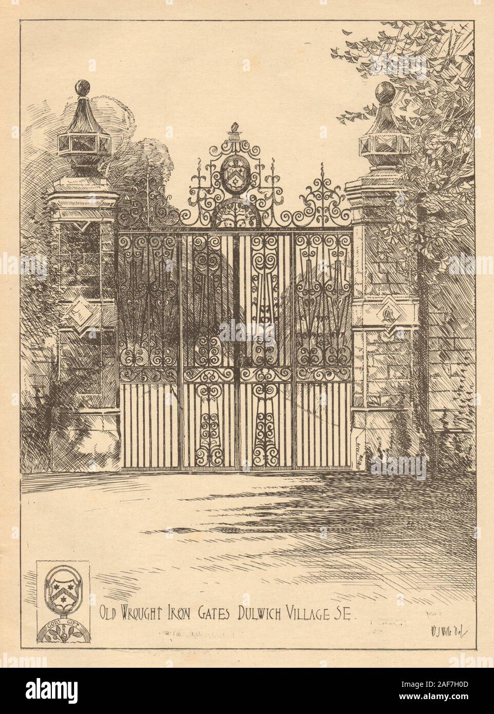Vieilles portes en fer forgé, 76200 Village SE. Londres 1905 ancien Banque D'Images
