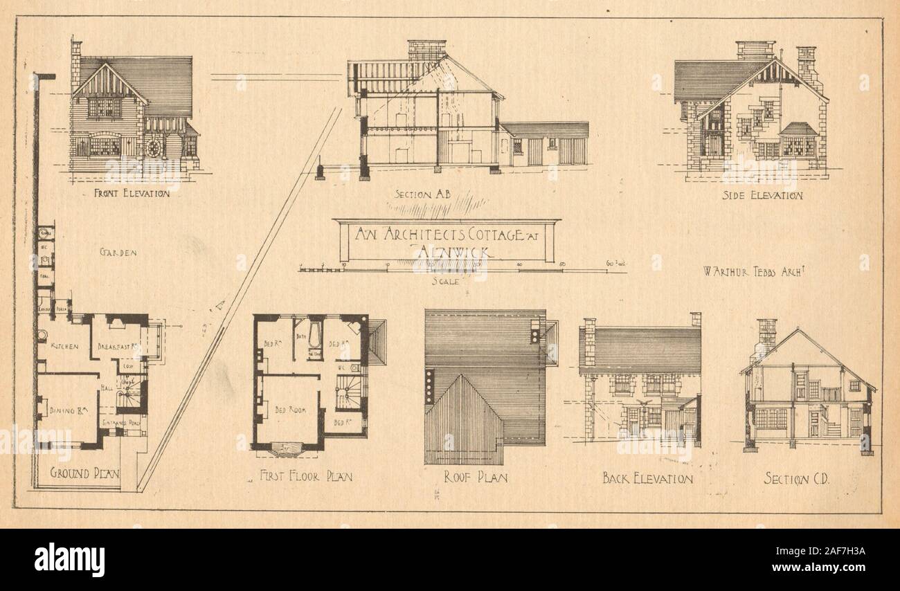 Un architecte's Cottage à Alnwick. Les plans et les élévations. 1905 Northumberland Banque D'Images
