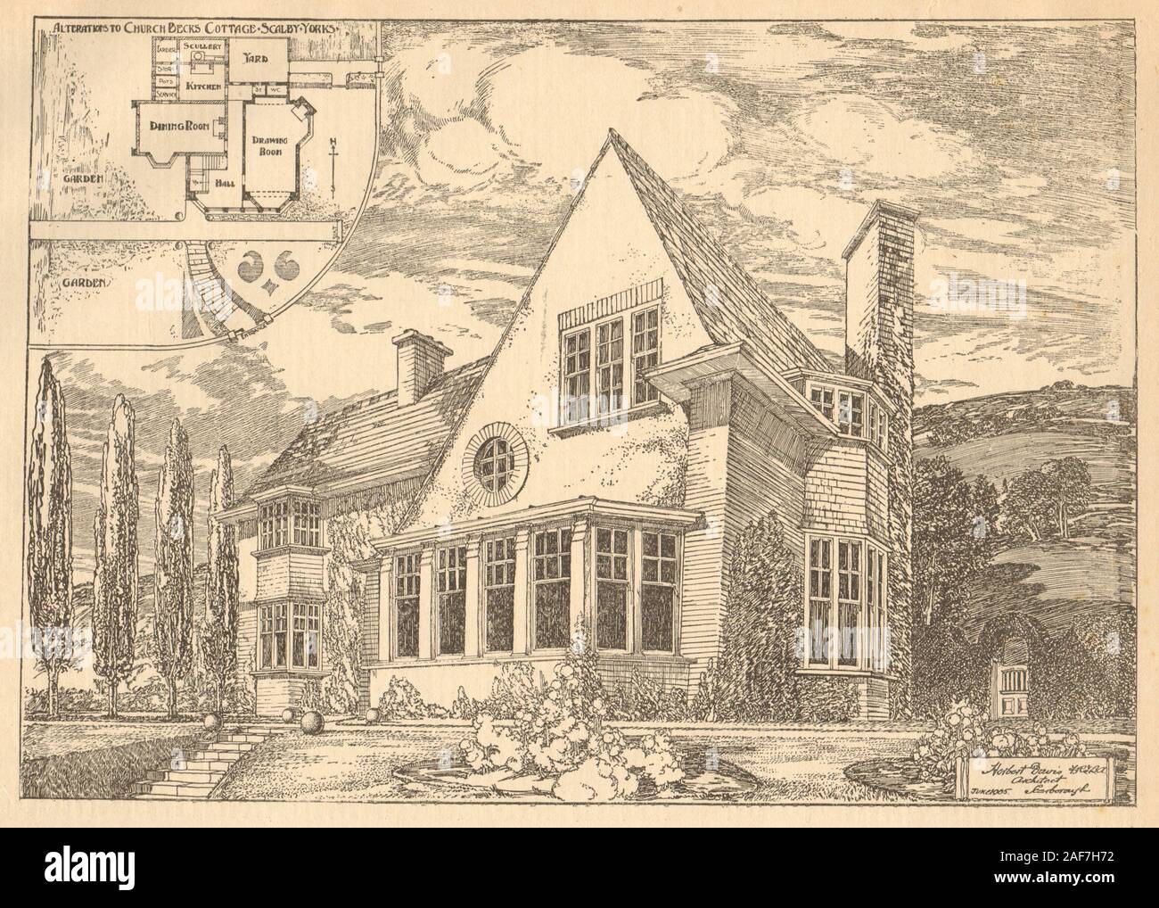 Church cottage Scalby Becks, altérations, Yorkshire, Herbert Davis, Archt 1905 Banque D'Images