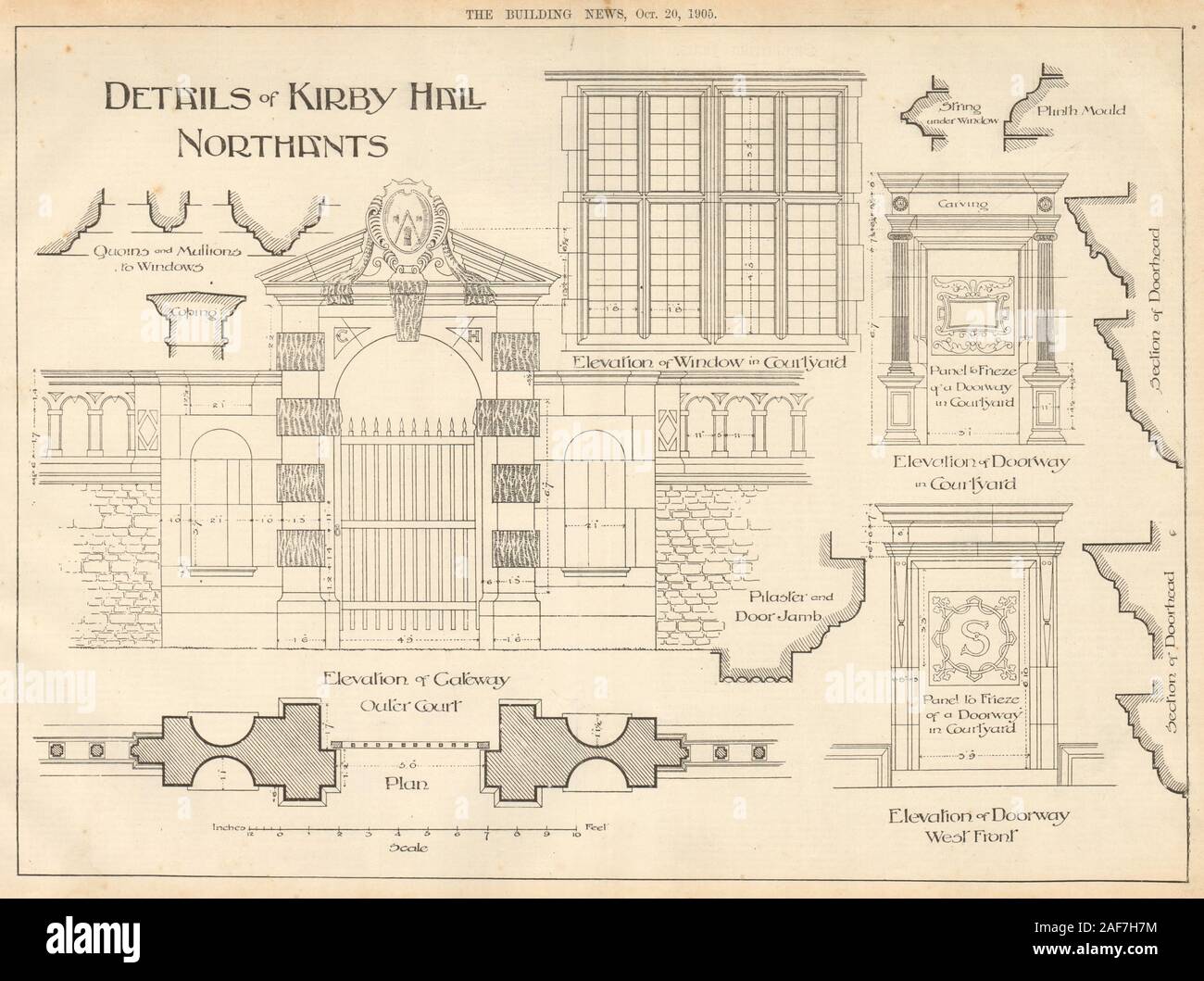 Détails de Kirby Hall, Northants. Les plans et les élévations. Le Northamptonshire 1905 Banque D'Images
