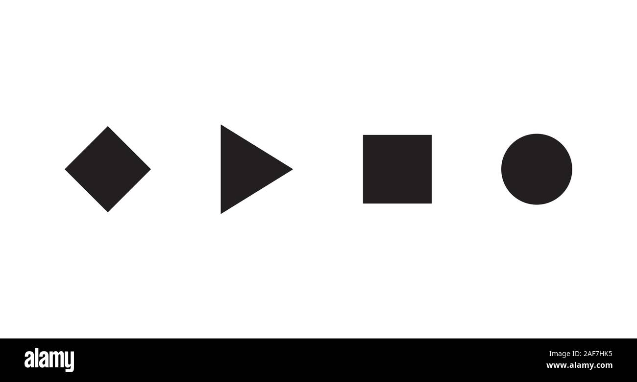 Ensemble de formes géométriques simples. Cercle noir, carré, losange et triangle icon set. Modèle de bouton pour media player. Signes isolés de vecteur. Illustration de Vecteur