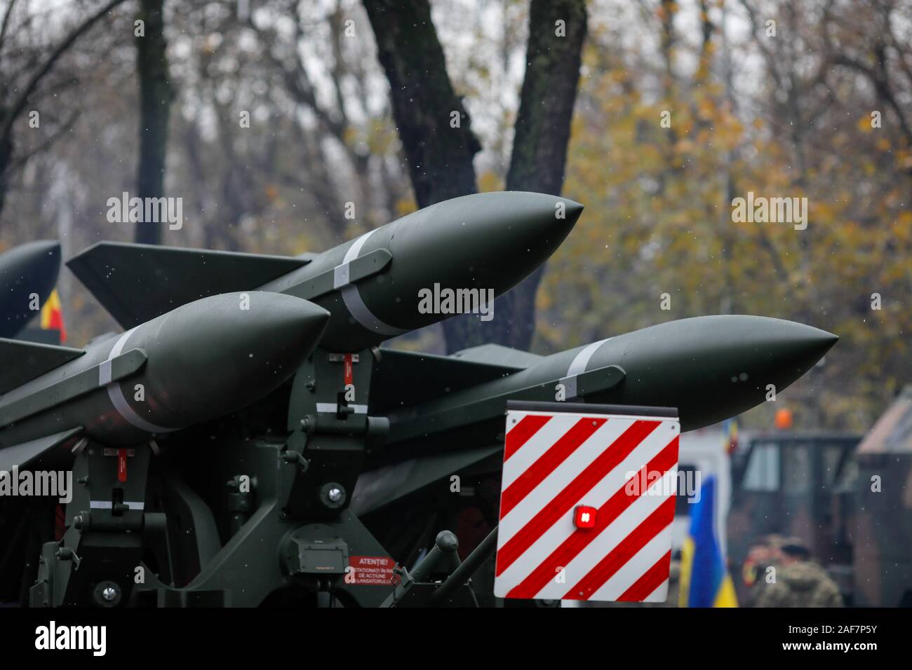 Bucarest, Roumanie - décembre 1, 2019 : HAWK missile sol-air (SAM) au niveau de la parade militaire de la fête nationale roumaine Banque D'Images