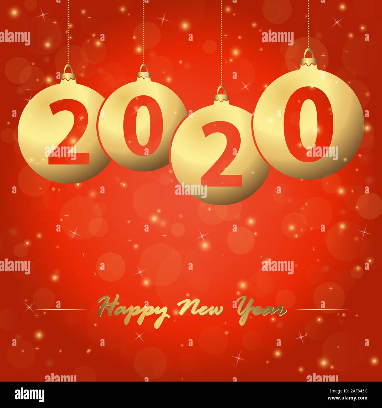 Fond rouge avec des bulles de Noël d'or et de texte pour la nouvelle année 2020 Illustration de Vecteur