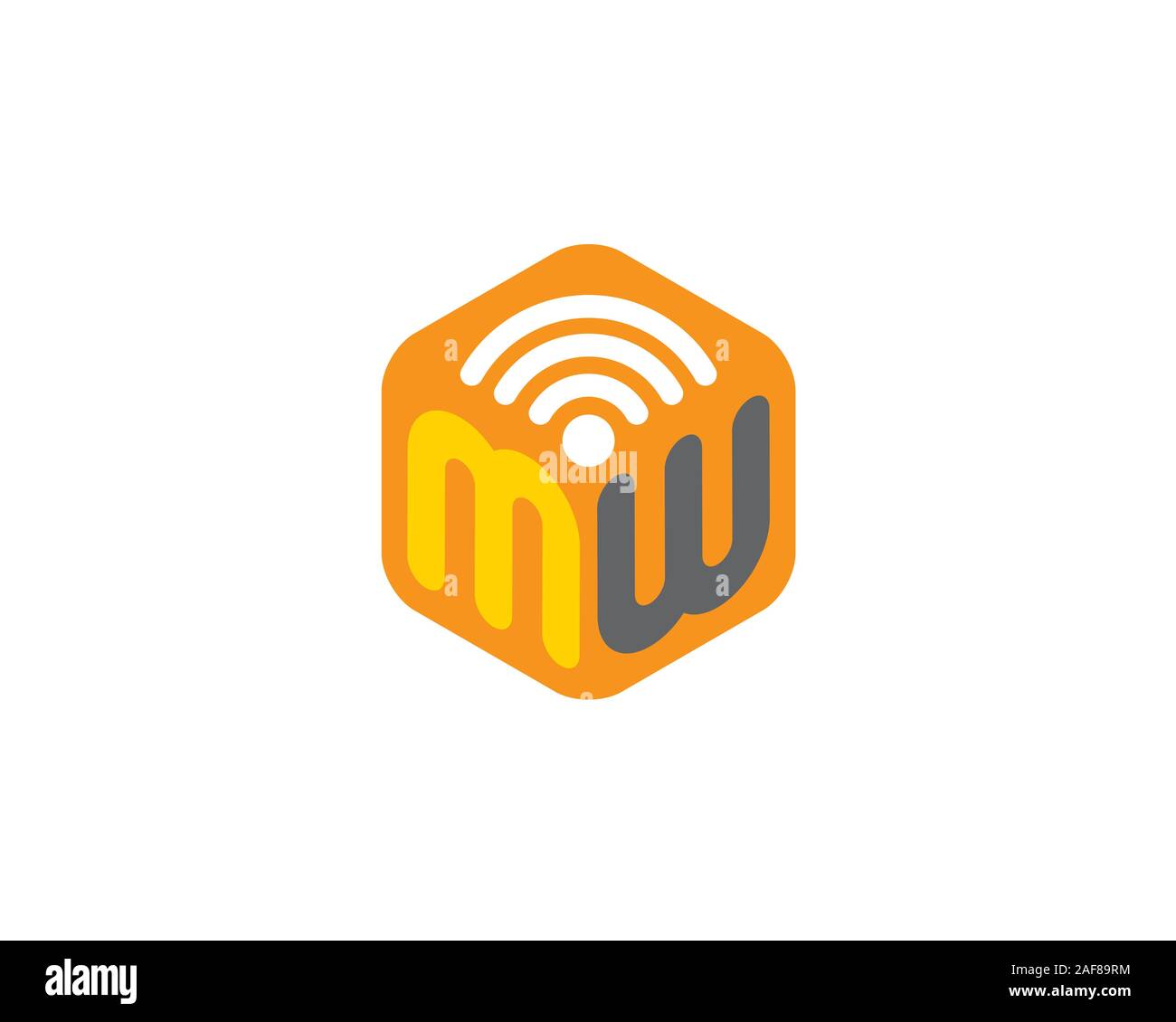 Lettre initiale hexagonal m w avec symbole wifi Illustration de Vecteur