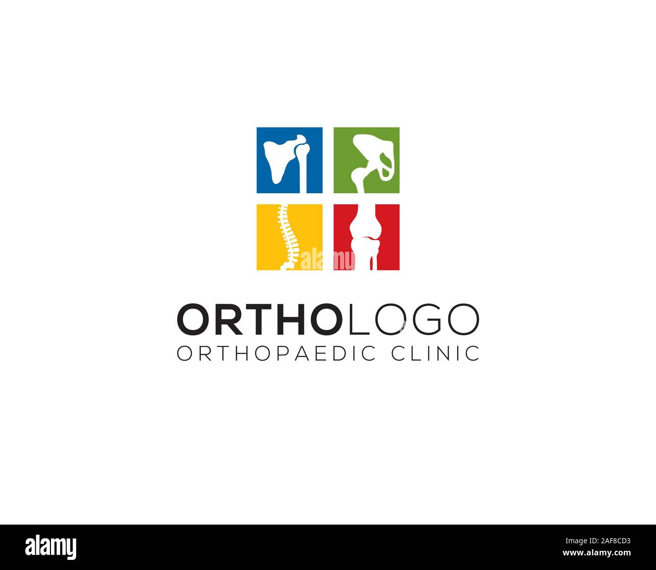 Quatre carrés colorés de joints d'os humains pour la chiropratique et logo clinique orthopédique Illustration de Vecteur