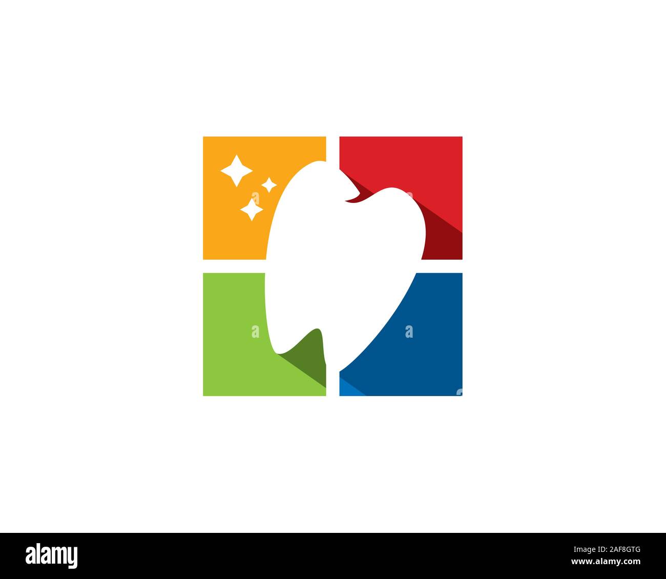 Étoiles brillantes dental logo avec arrière-plan de la fenêtre colorée Illustration de Vecteur