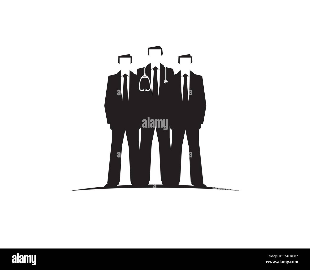 Trois hommes en costume noir médecin permanent smoking with stethoscope Illustration de Vecteur