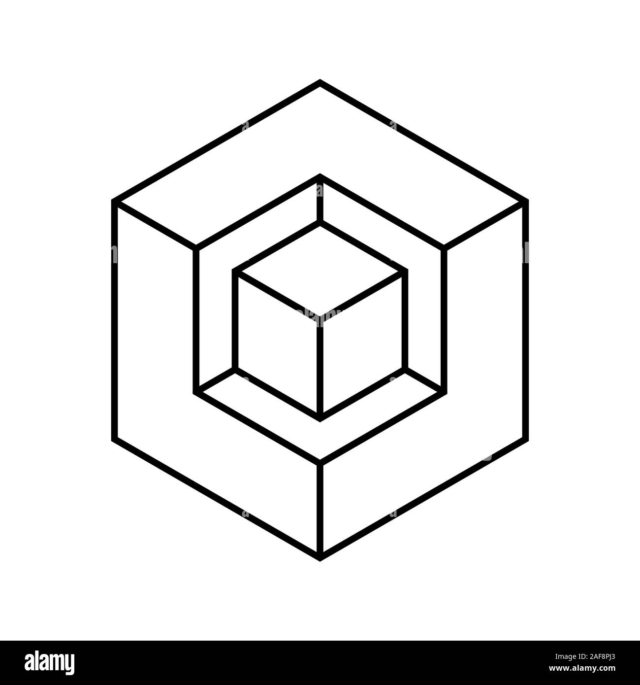 3D isométrique fort contour de forme. Petit cube dans un grand cube ...