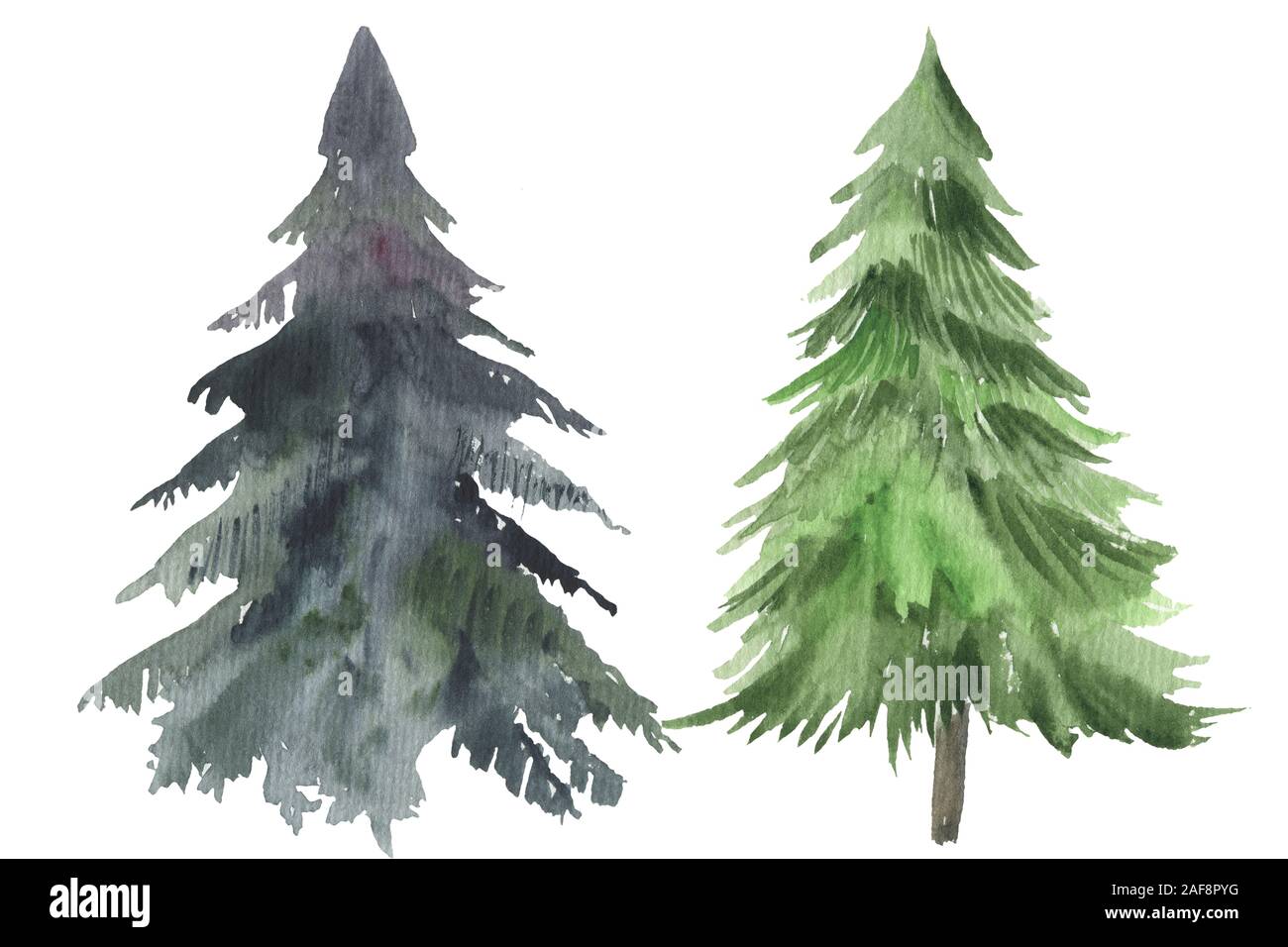 Arbre de Noël de l'icône de l'aquarelle. Collecte de nouvelles années avec des arbres de Noël à rayures des hérauts, pin de noël. Banque D'Images
