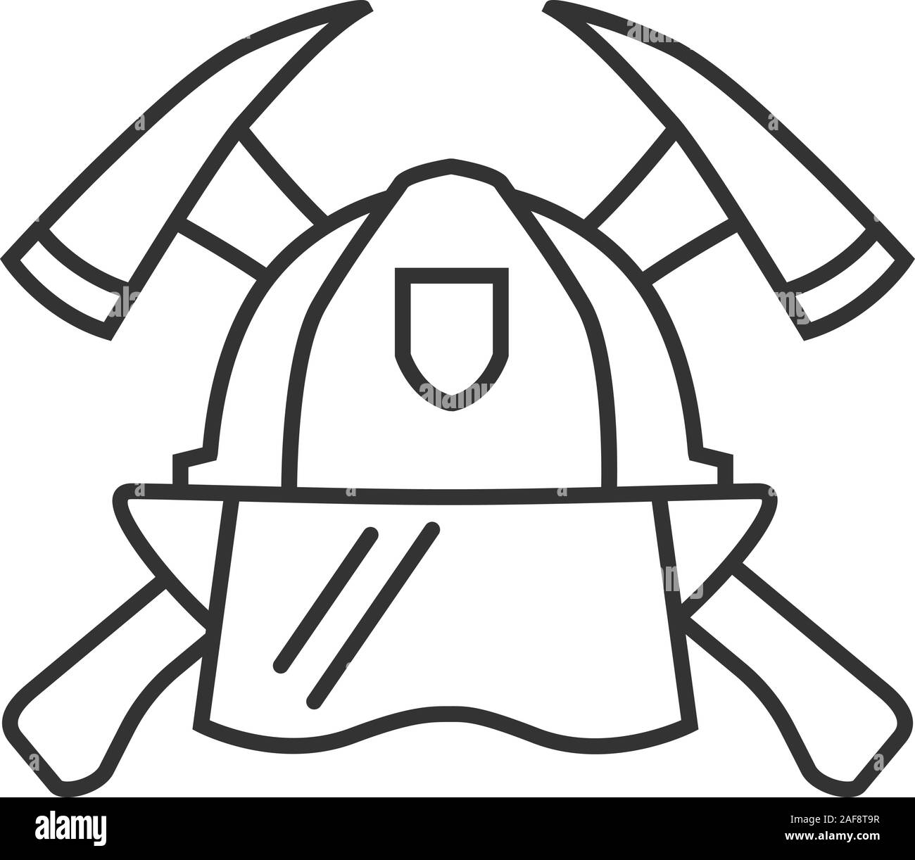 Croix de Malte pompiers icône linéaire. Casque de protection et des haches croisées. Fine ligne illustration. L'emblème du service d'incendie. Symbole de contour. Iso vecteur Illustration de Vecteur