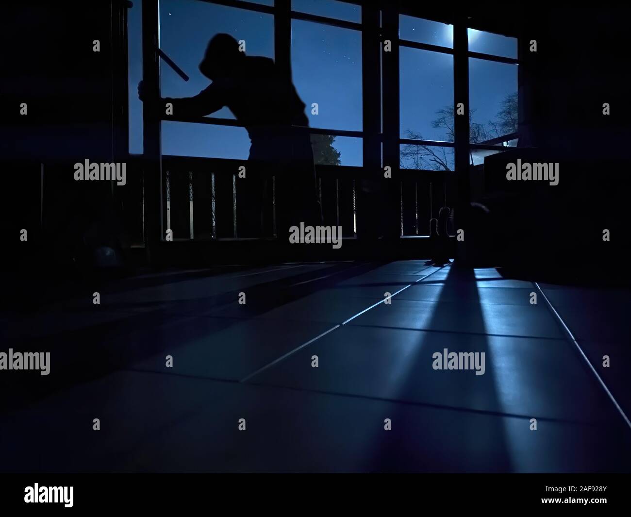 Cambrioleur avec la nuit dans chambre Banque D'Images