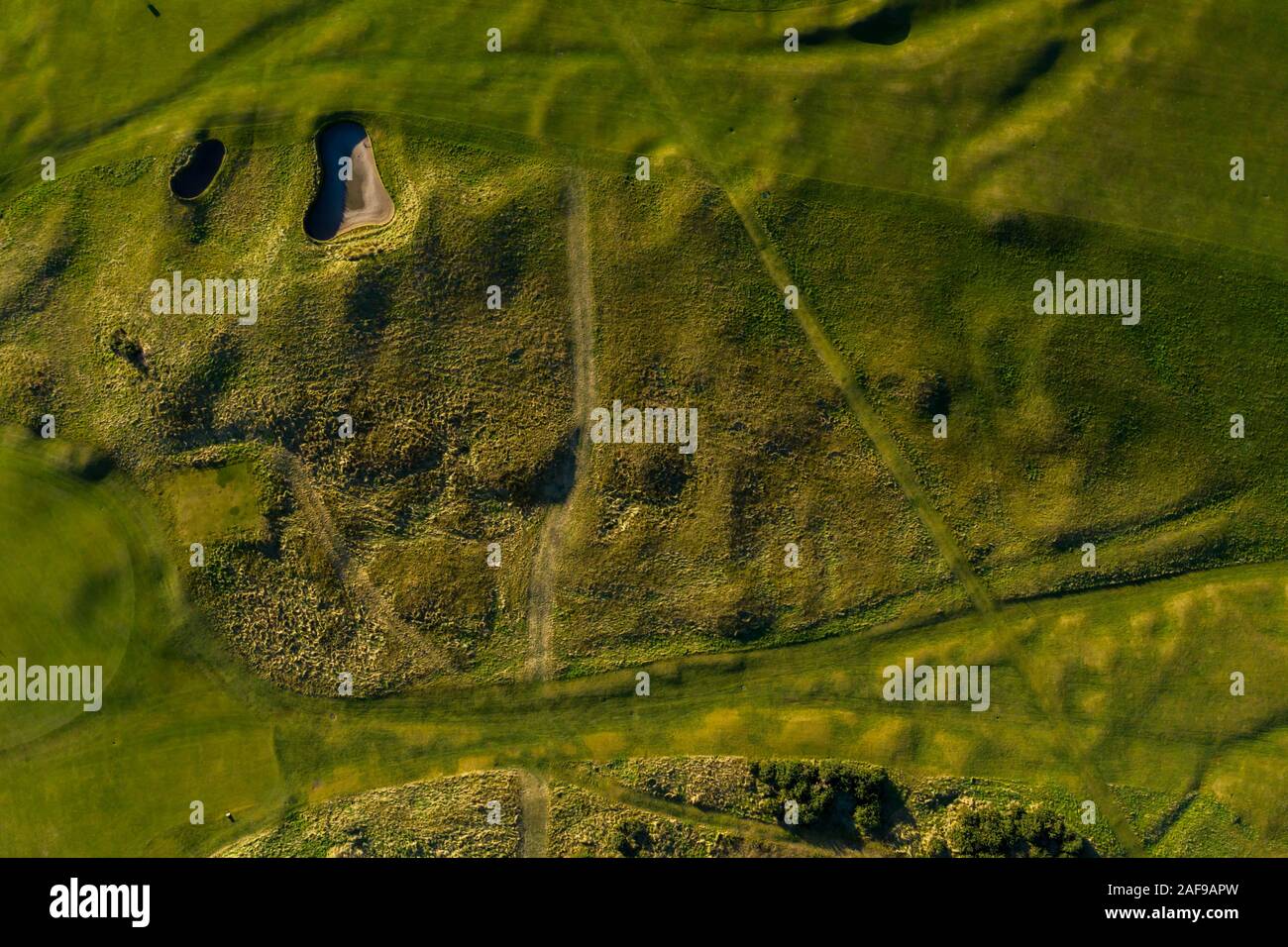 Vue détaillée de la topographie de l'ancien parcours de St Andrews. Parcours de golf écossais. Banque D'Images