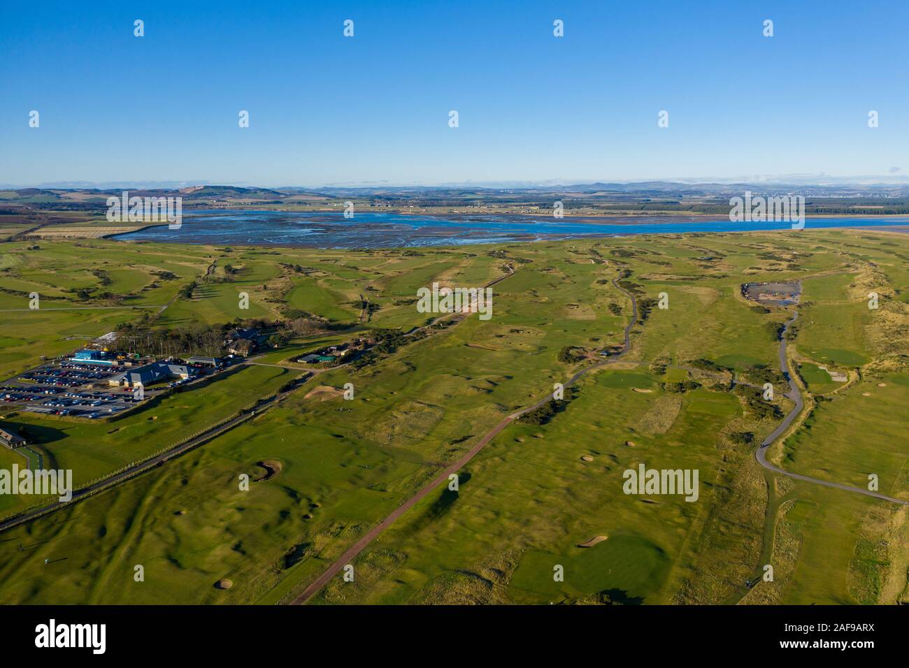 Vue détaillée de la topographie de l'ancien parcours de St Andrews. Parcours de golf écossais. Banque D'Images