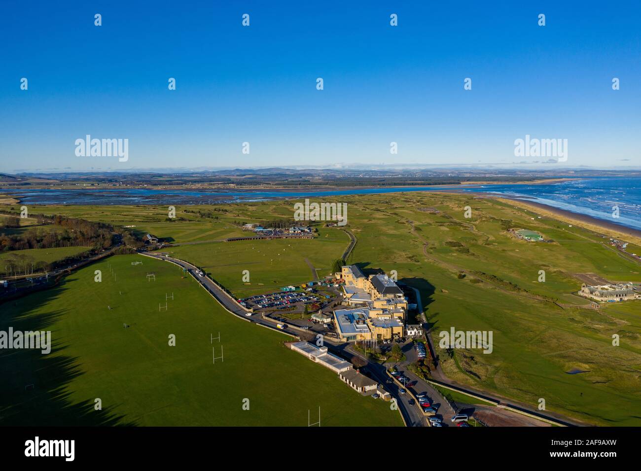 Vue détaillée de la topographie de l'ancien parcours de St Andrews. Parcours de golf écossais. Banque D'Images