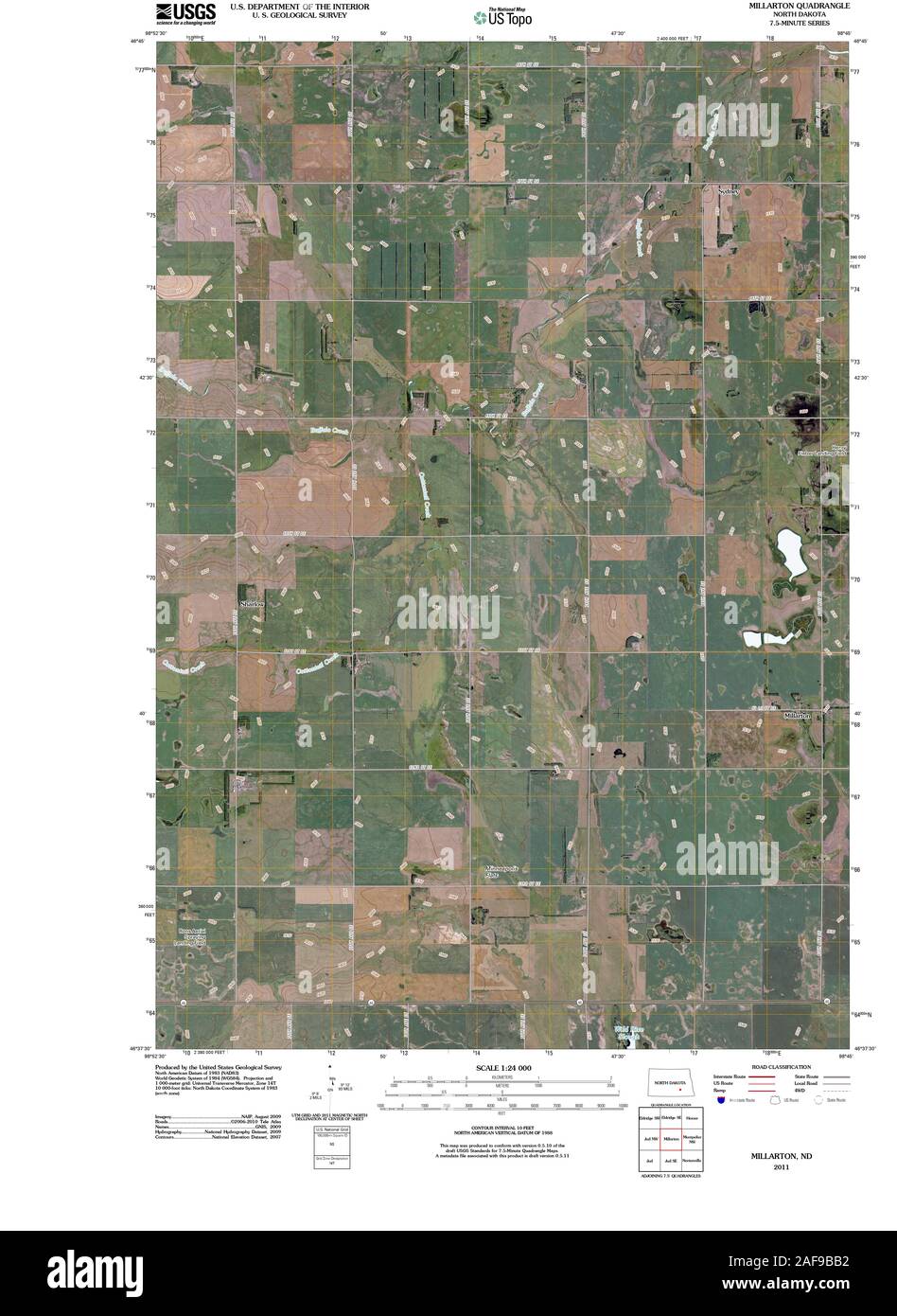 Carte TOPO USGS LE DAKOTA ND Millarton 20110321 Restauration TM Banque D'Images