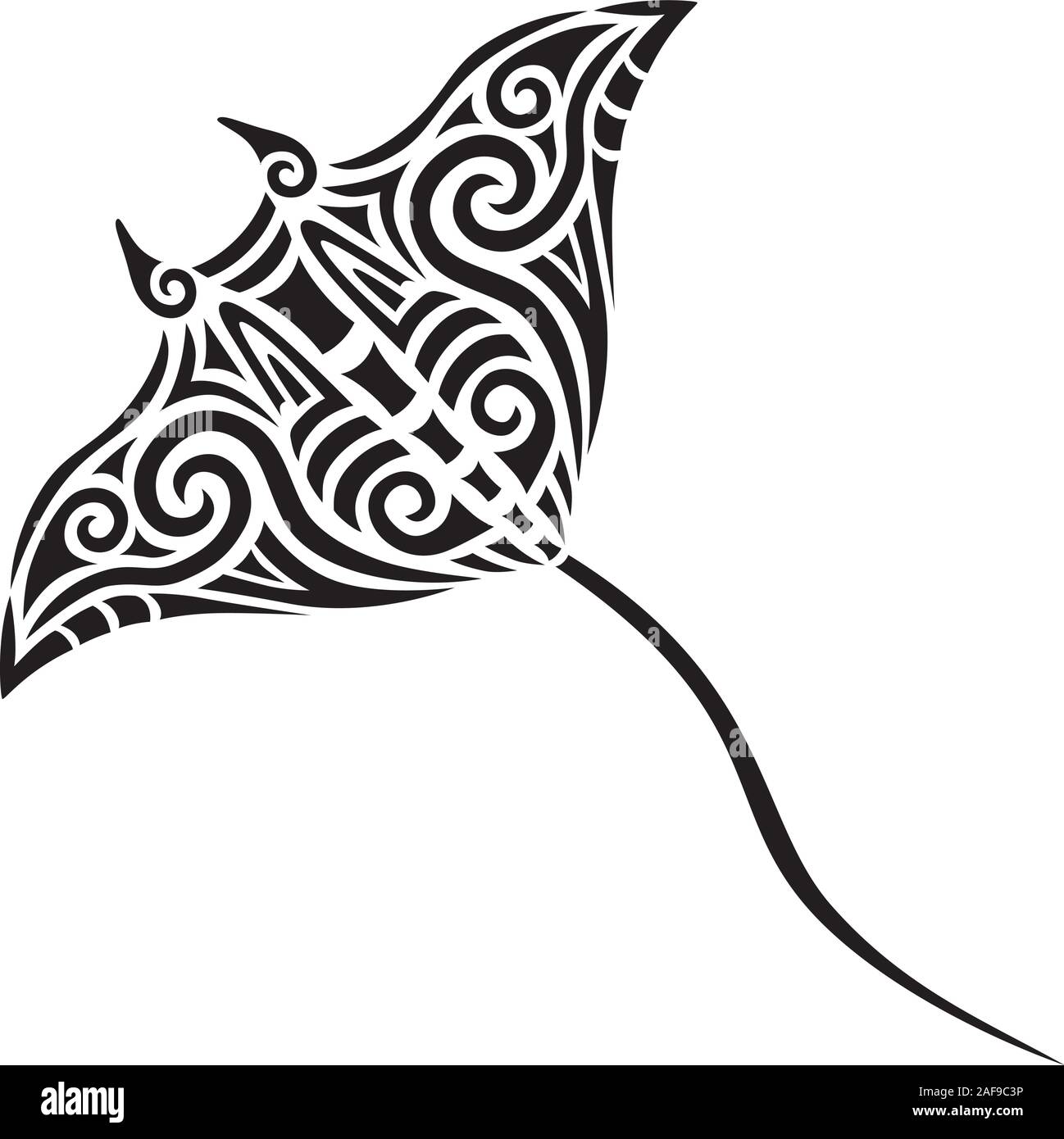 Sting Ray Manta ou tribal tatouage maori koru stylisé design idéal pour la conception de tatouage - changement de couleur facile Illustration de Vecteur