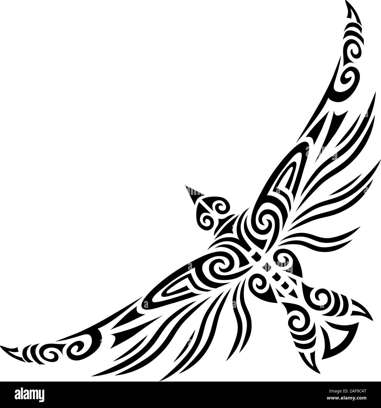 Vol d'Oiseaux stylisés tribal tatouage maori koru design idéal pour la conception de tatouage - changement de couleur facile Illustration de Vecteur